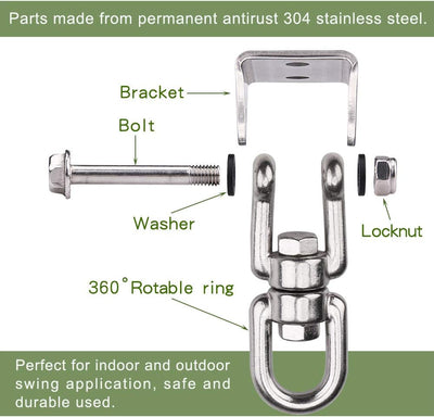 Gancho giratorio acero inox 1000lb para hamaca techo patio