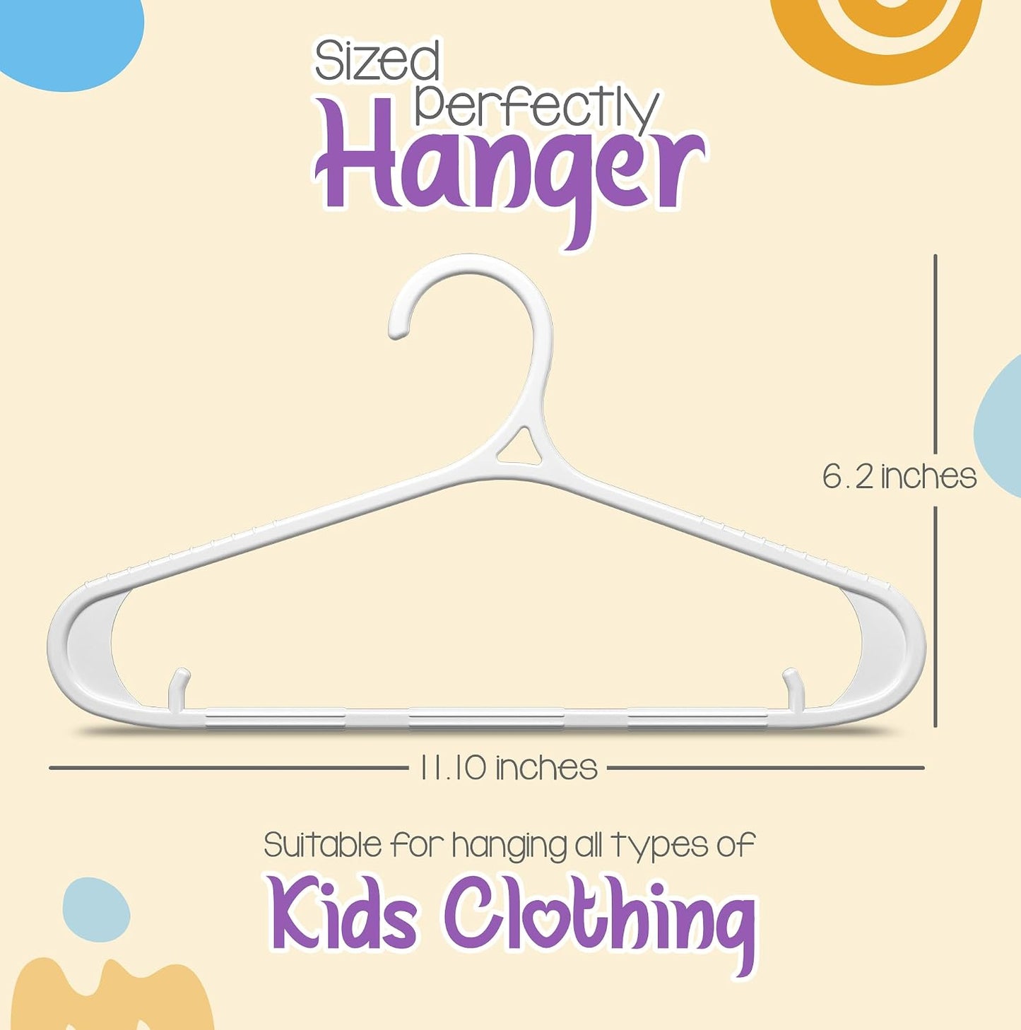 Perchas plástico 11" para bebés y niños set 20 blancas