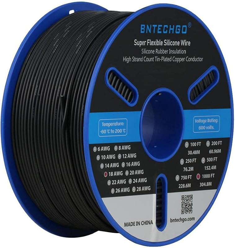 Bobina cable silicona 18 AWG negro flexible para drones y 3D