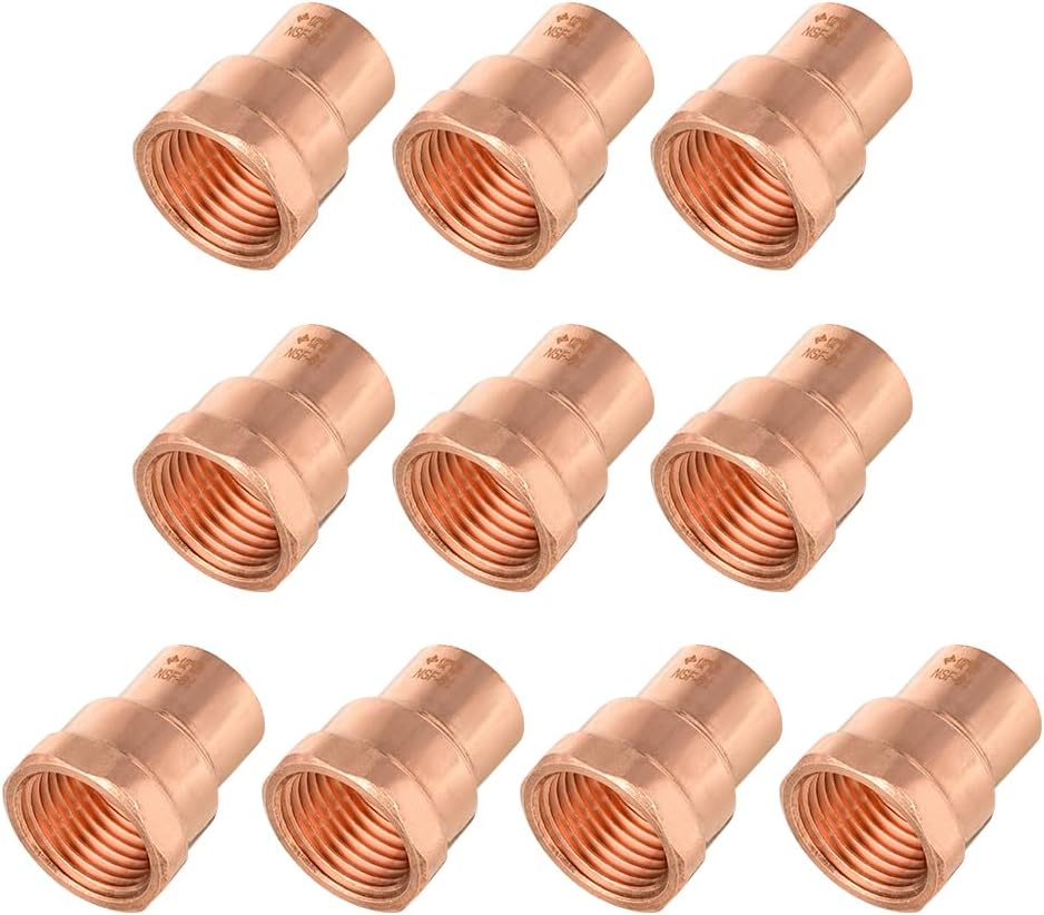 10 Adaptadores Hembra Cobre 1/2pulg FNPT Soldadura Sudor