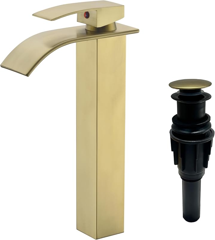Grifo baño alto color dorado cepillado 1 agujero con desagüe