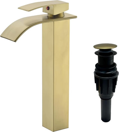 Grifo baño alto color dorado cepillado 1 agujero con desagüe