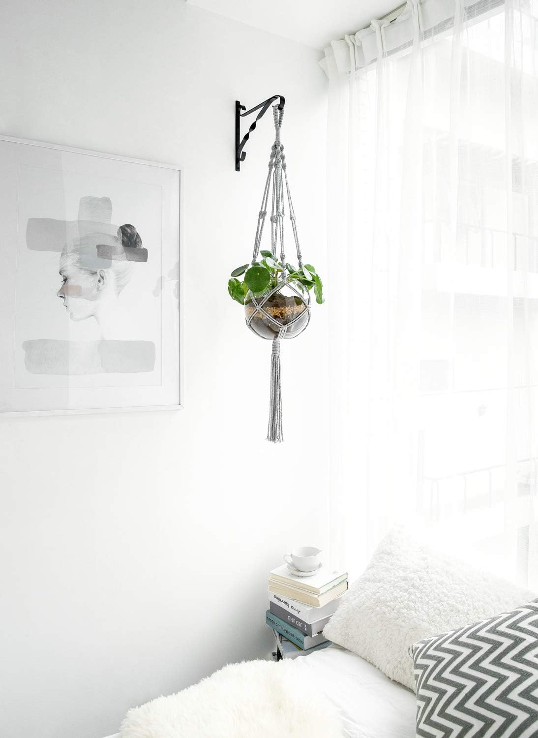 Colgador macramé para plantas 41pulg color gris