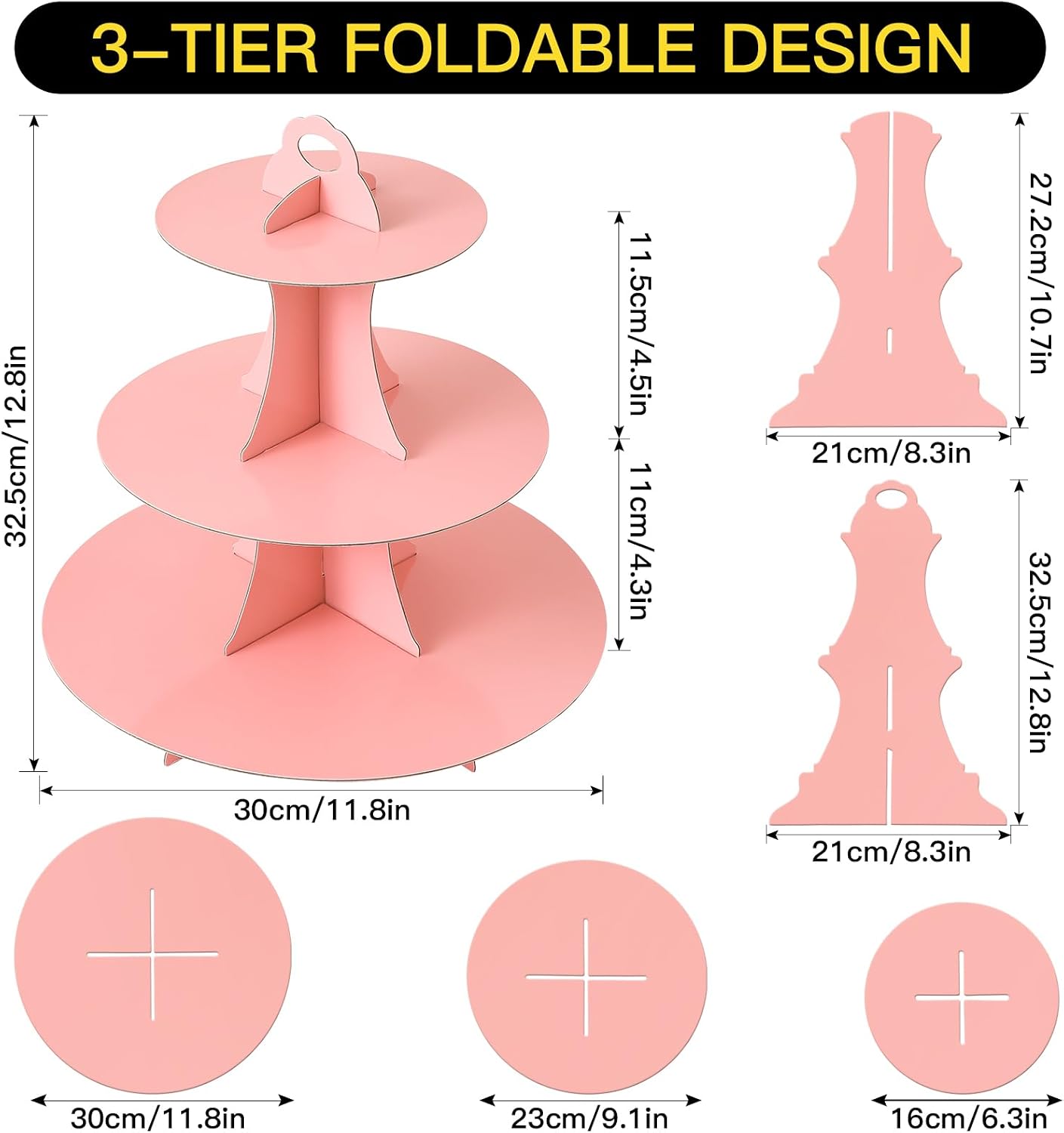 Torre soporte cupcakes 3 niveles para fiestas y bodas