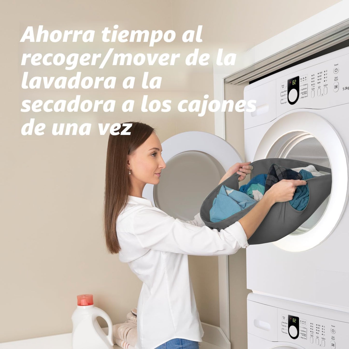 Cesta Ropa Plegable para Lavadora y Secadora Gris Grande