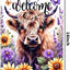 Bandera jardín doble cara 12x18pulg vaca flores