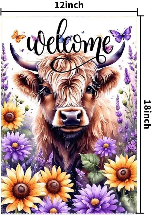 Bandera jardín doble cara 12x18pulg vaca flores