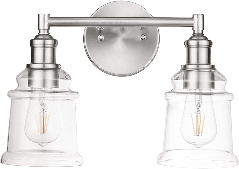 Lámpara baño con 2 luces níquel cepillado cristal