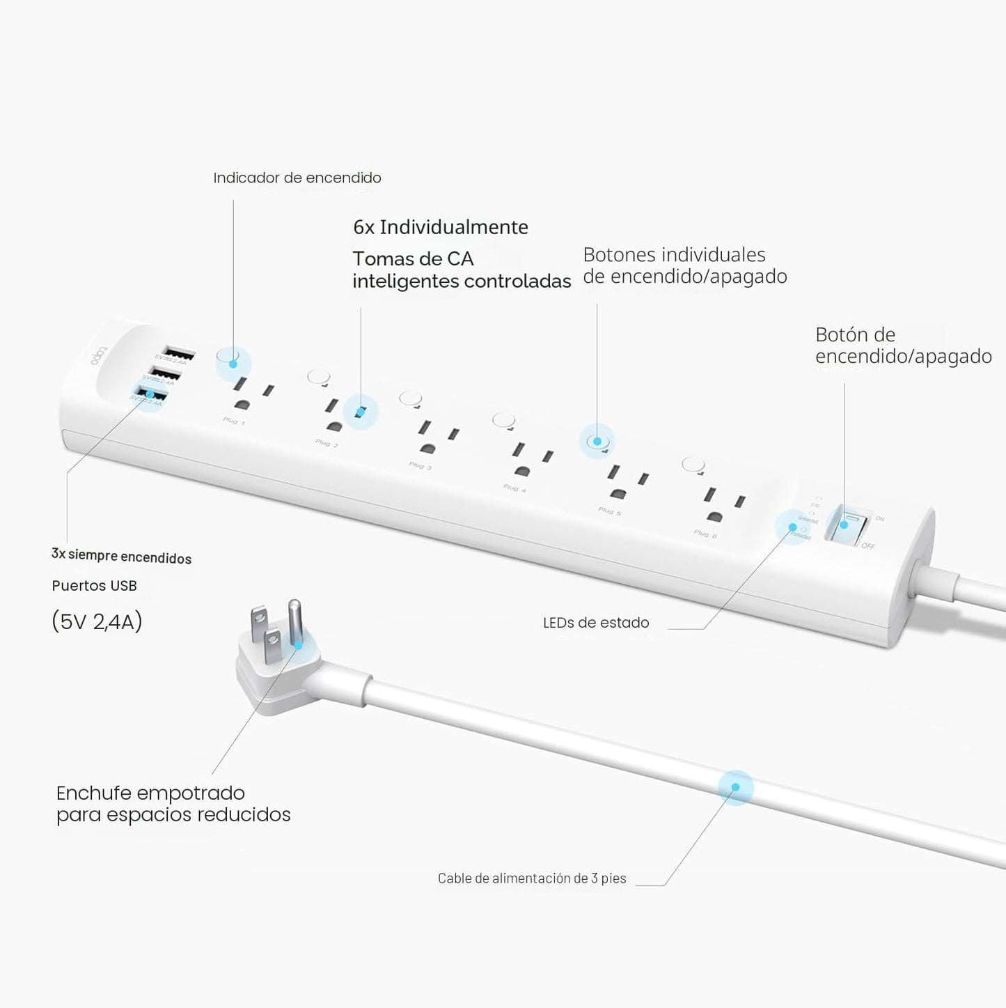 Regleta alimentación Wi-Fi 6 tomas 3 USB con Alexa