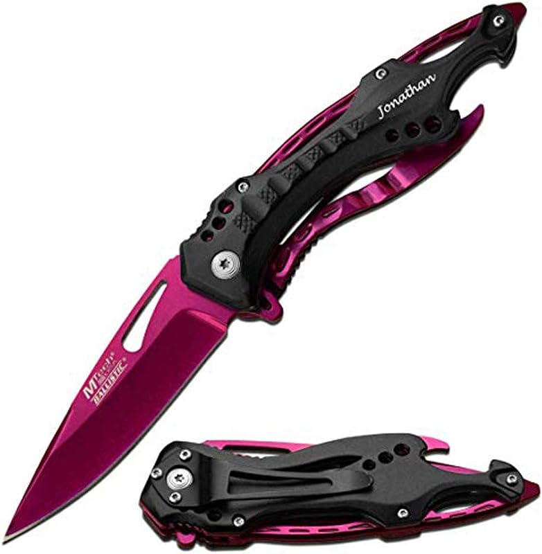 Cuchillo bolsillo grabado regalo dia padre hombres magenta
