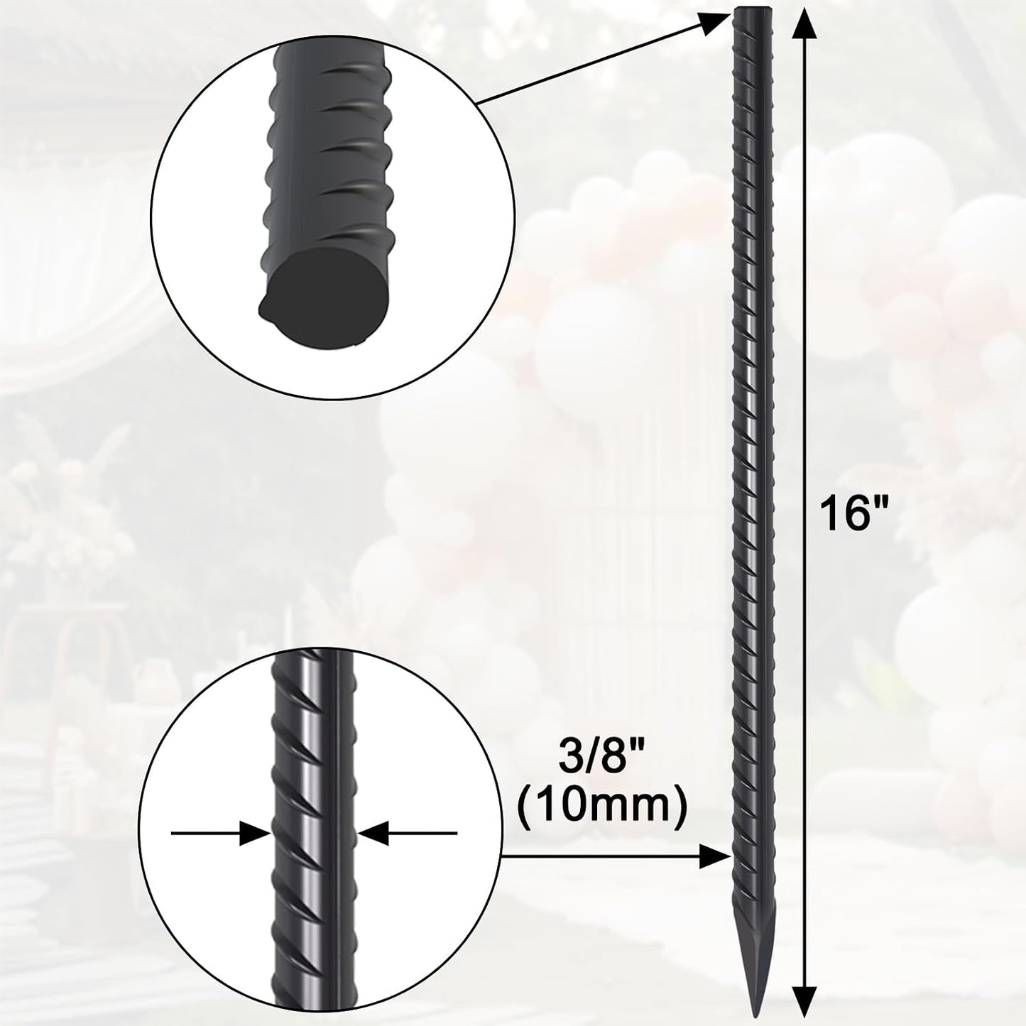Estacas metal 16" 3/8" chisel punto pack 16