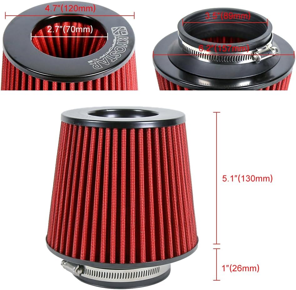 Filtro aire universal alto flujo 3.5" redondo rojo