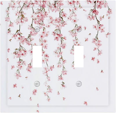 Placas decorativas interruptor sakura flores rosadas doble salida