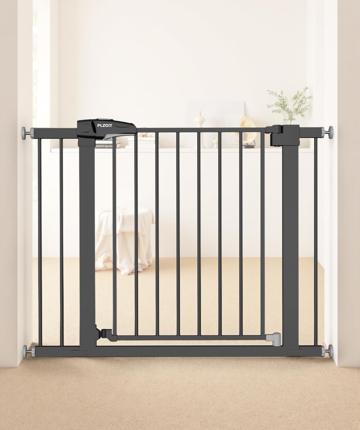 Puerta bebé perro 29.5-40.5pulg metal cierre auto negro