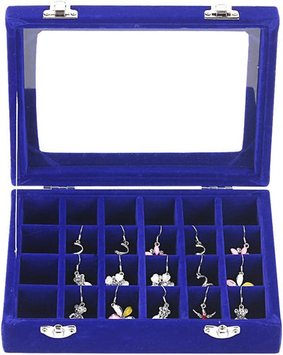 Joyero terciopelo 24 ranuras anillos aretes bandeja