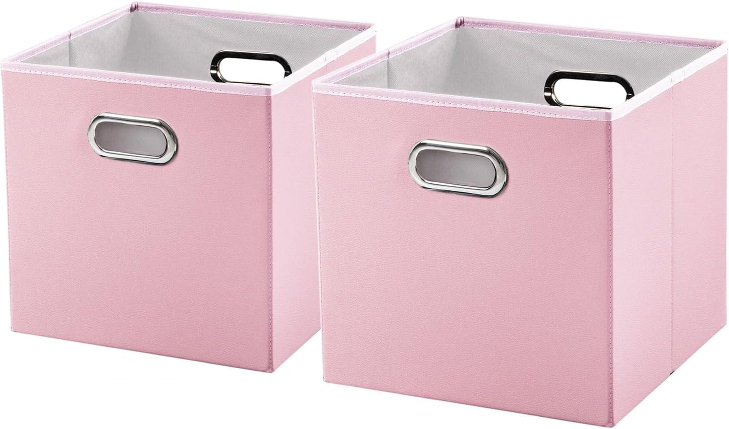 2 Pzas Contenedores Plegables Cuero 11x11" Rosa