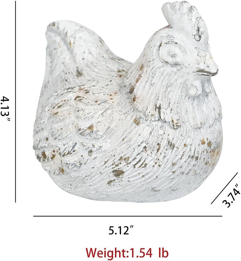 Figura pollo cemento decoración cocina y jardín blanco