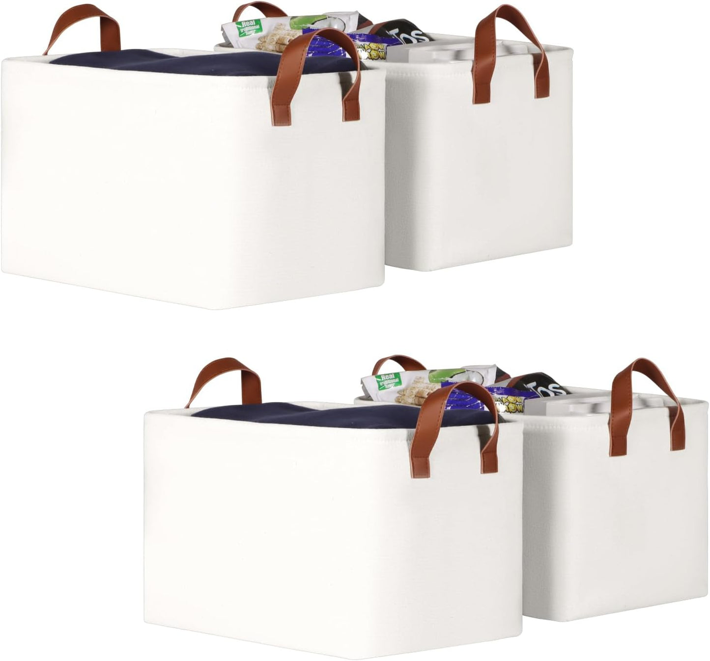 Cesta tela con asa cuero para organizar armario 15x11"