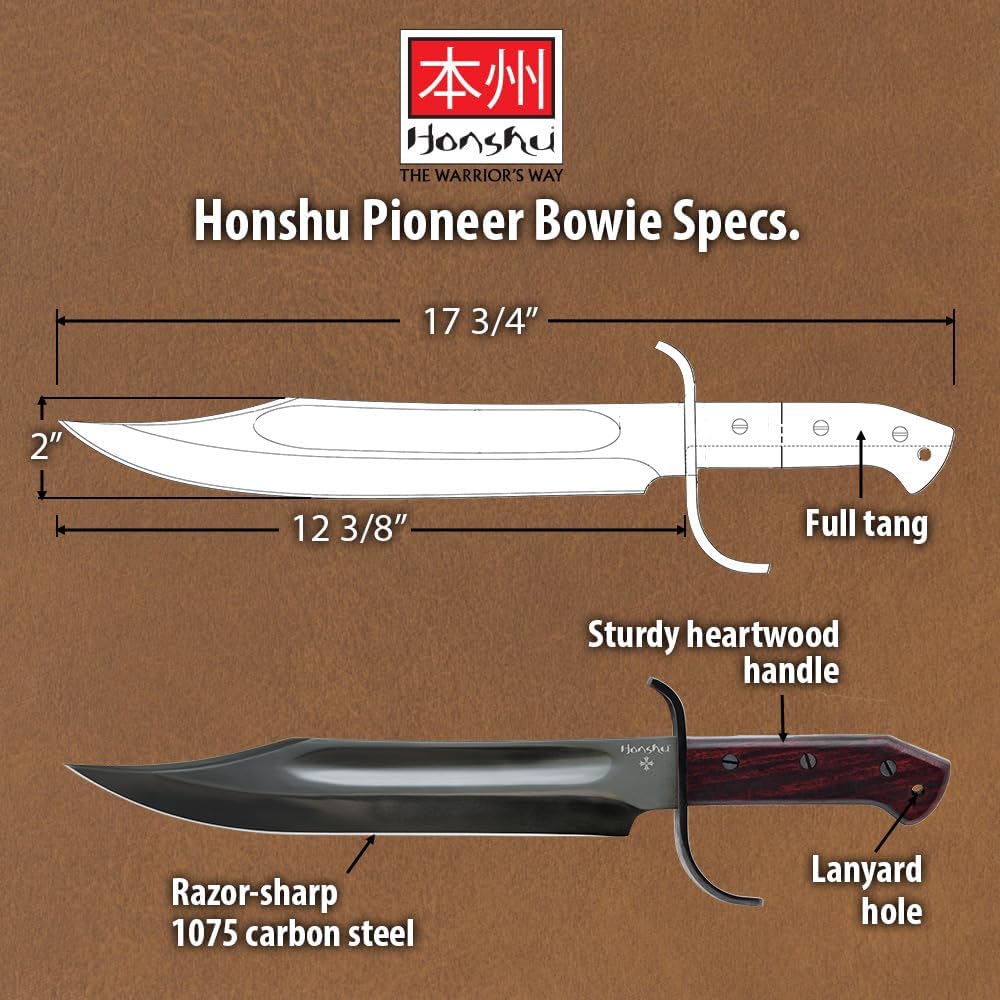 Cuchillo Bowie acero carbono 1075 mango madera 17 3/4pulg