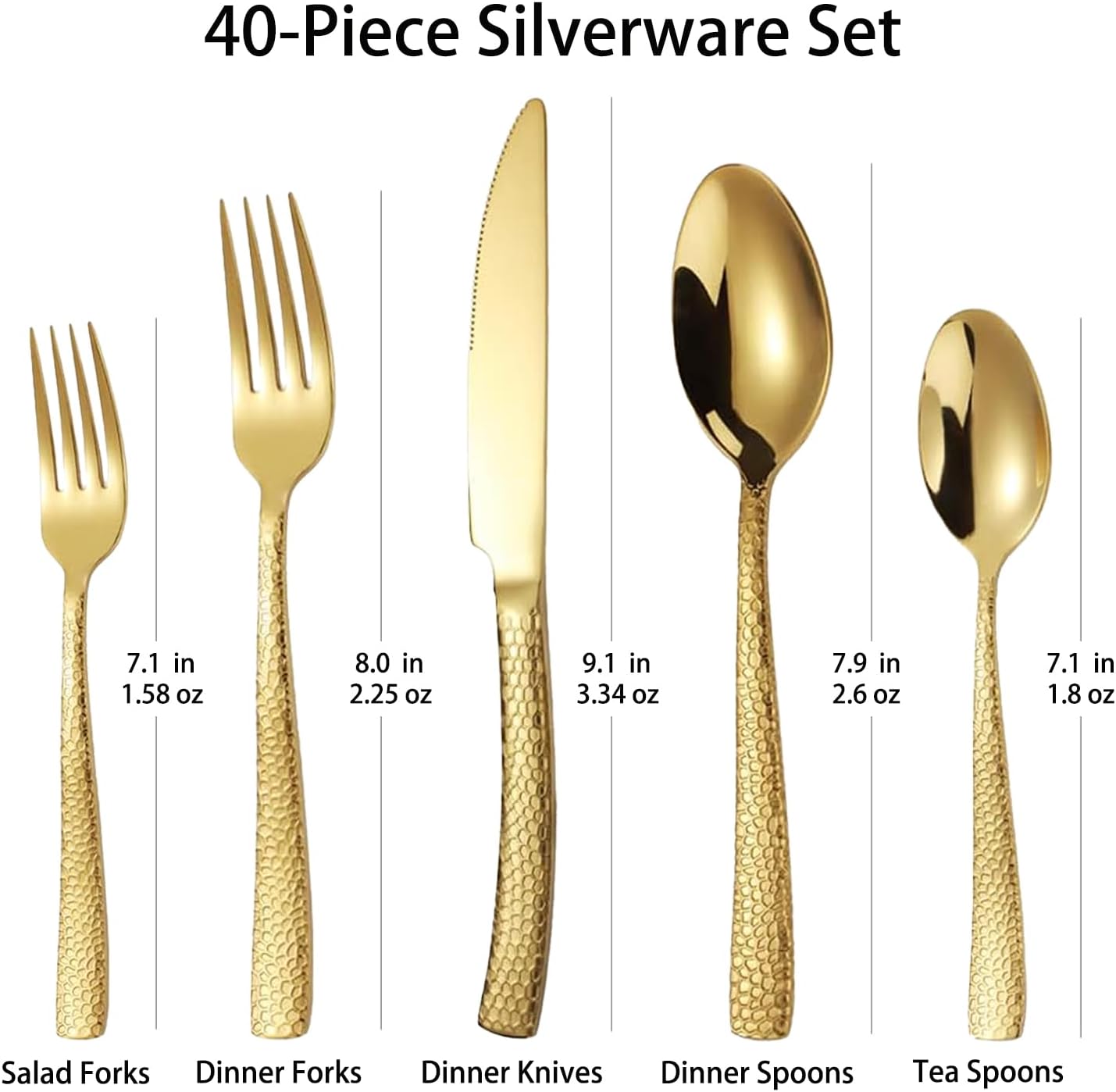 Set 40 Pzas Cubiertos Acero Inox Caja Regalo Oro