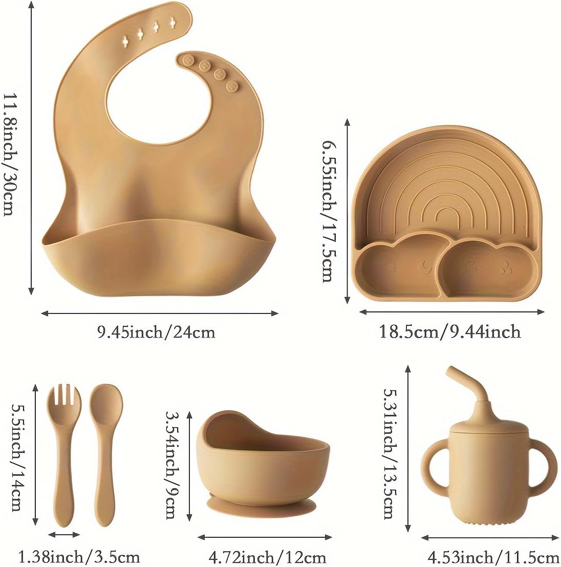 Set 6 Pzas Silicona Bebé Babero Taza Cuenco Sin BPA
