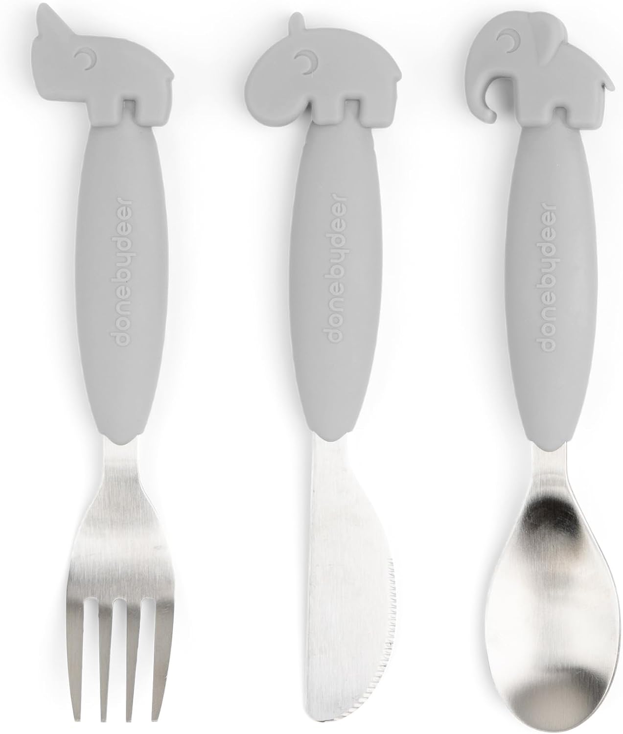 Set cubiertos niños asas antiderrap silicona caja regalo