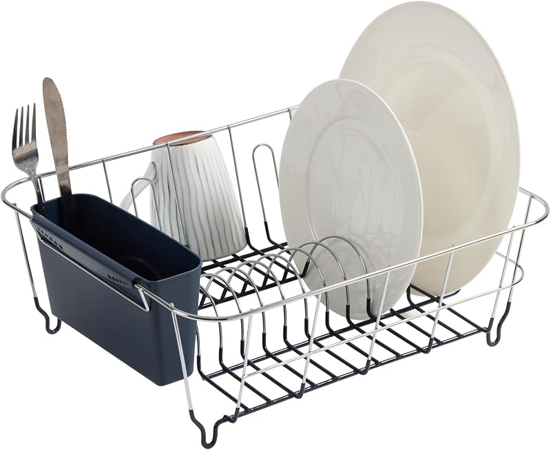 Escurridor platos y soporte cubiertos set 2 pzas azul marino
