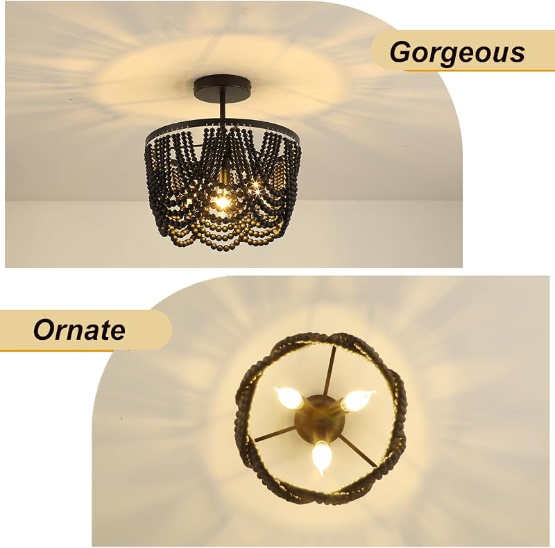 Candelabro bohemio negro techo 12.6" cuentas