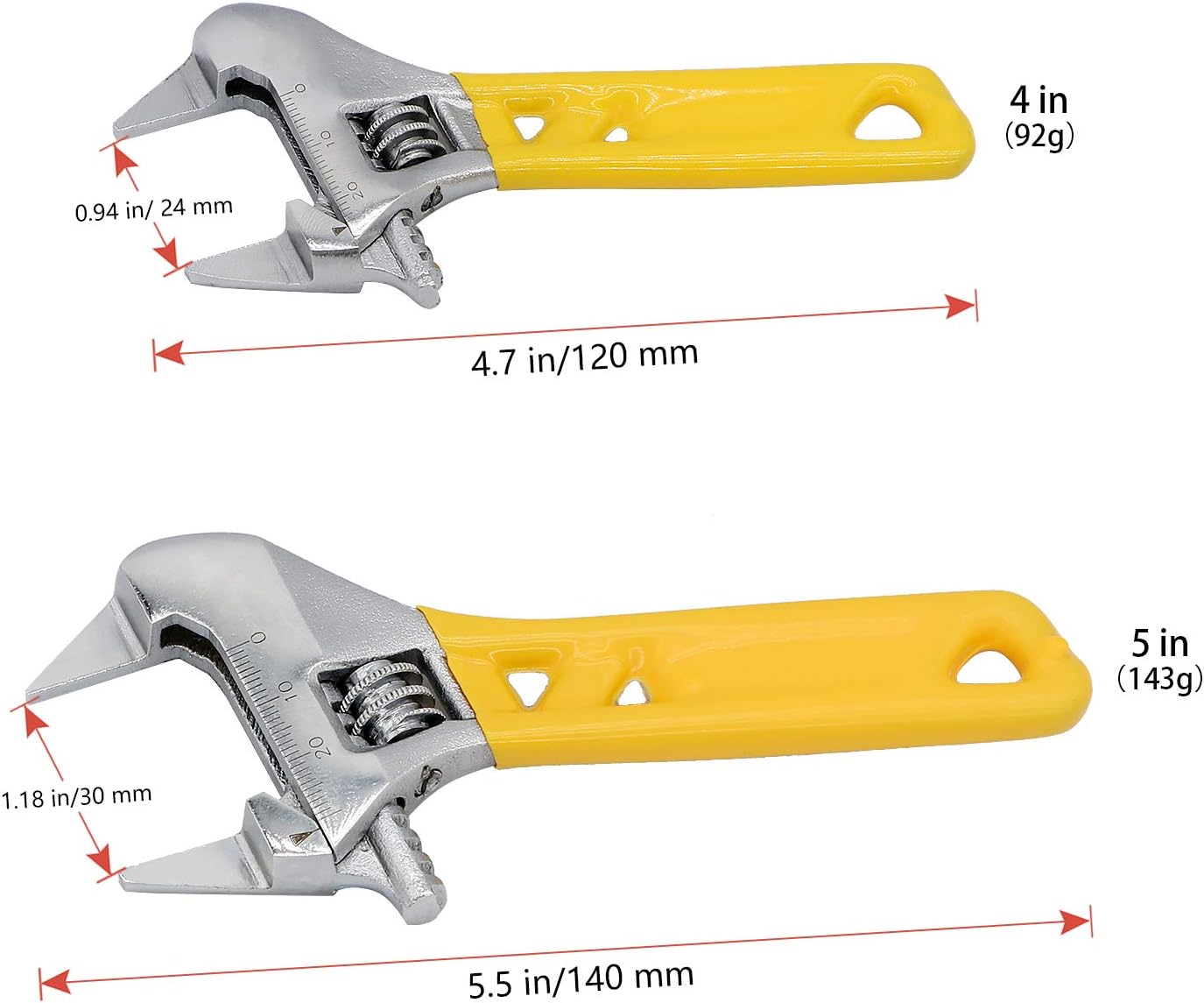 Llave ajustable delgada 4-5 pulg negra metal