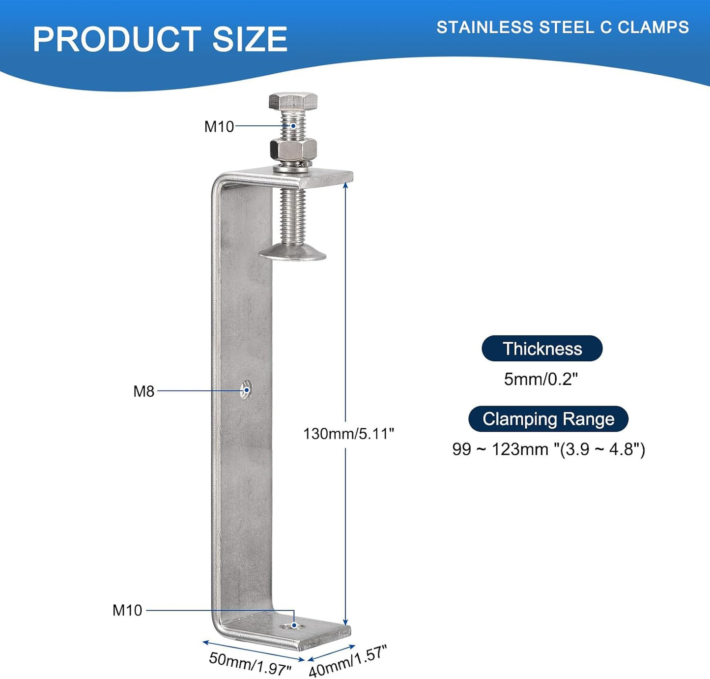 4 Abrazaderas C Acero Inox 304 5.12pulg Carpintería