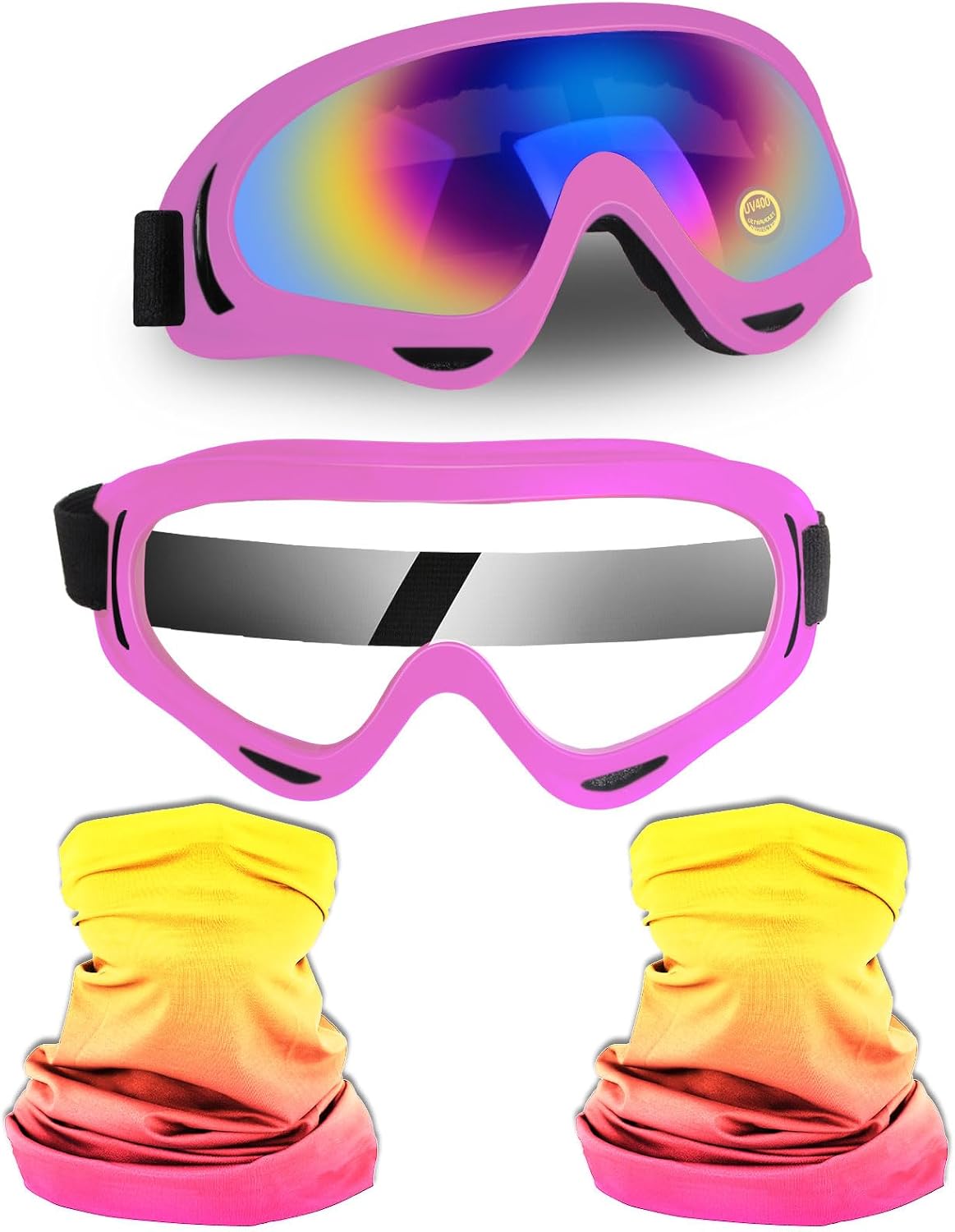 2 Gafas Motocross con 2 Bandanas Cuello Adultos y Niños