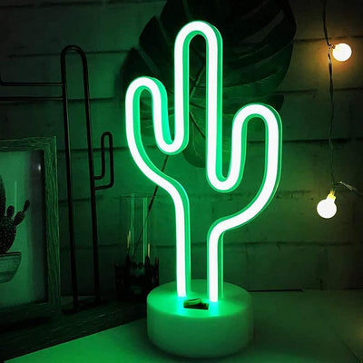 Lámpara neón cactus verde con pedestal batería/USB