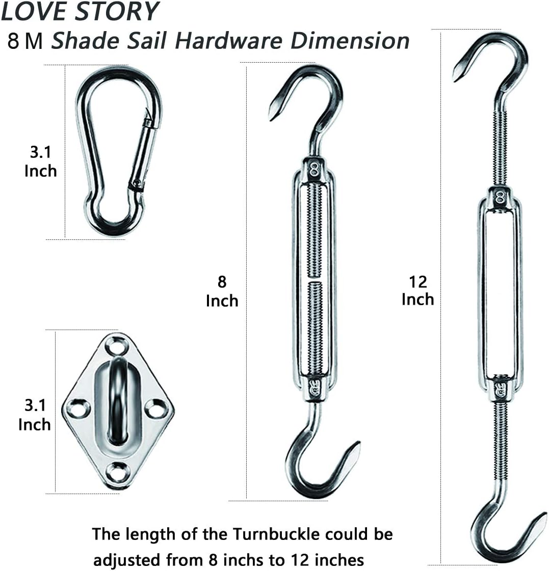 Kit herrajes vela sombra rectangular acero inox 8"