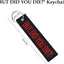 Llavero motocicleta texto BUT DID YOU DIE negro rojo
