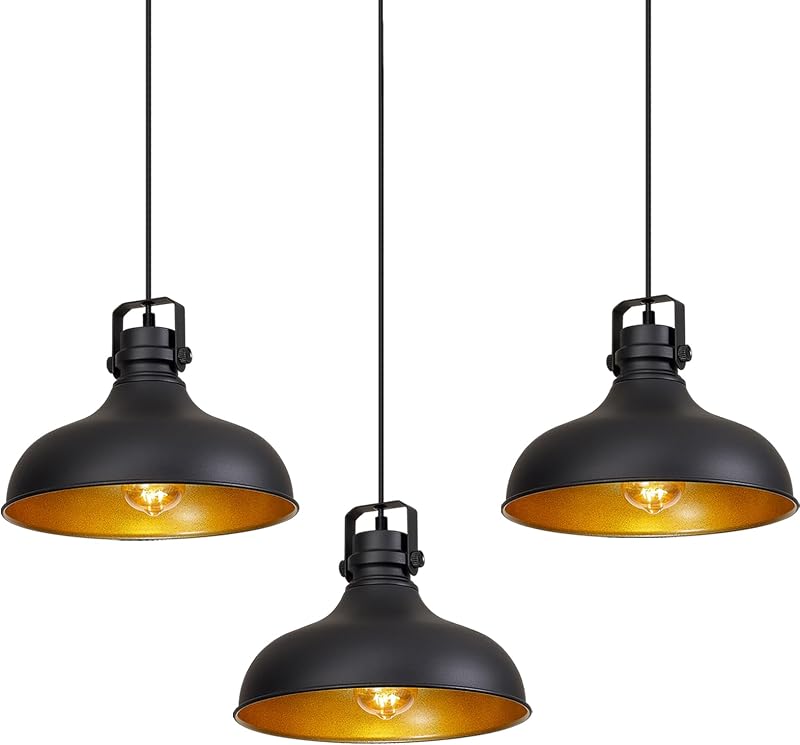 Luces colgantes negras isla cocina ajustable 3 pack