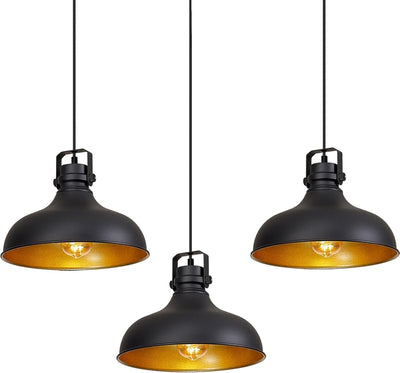 Luces colgantes negras isla cocina ajustable 3 pack