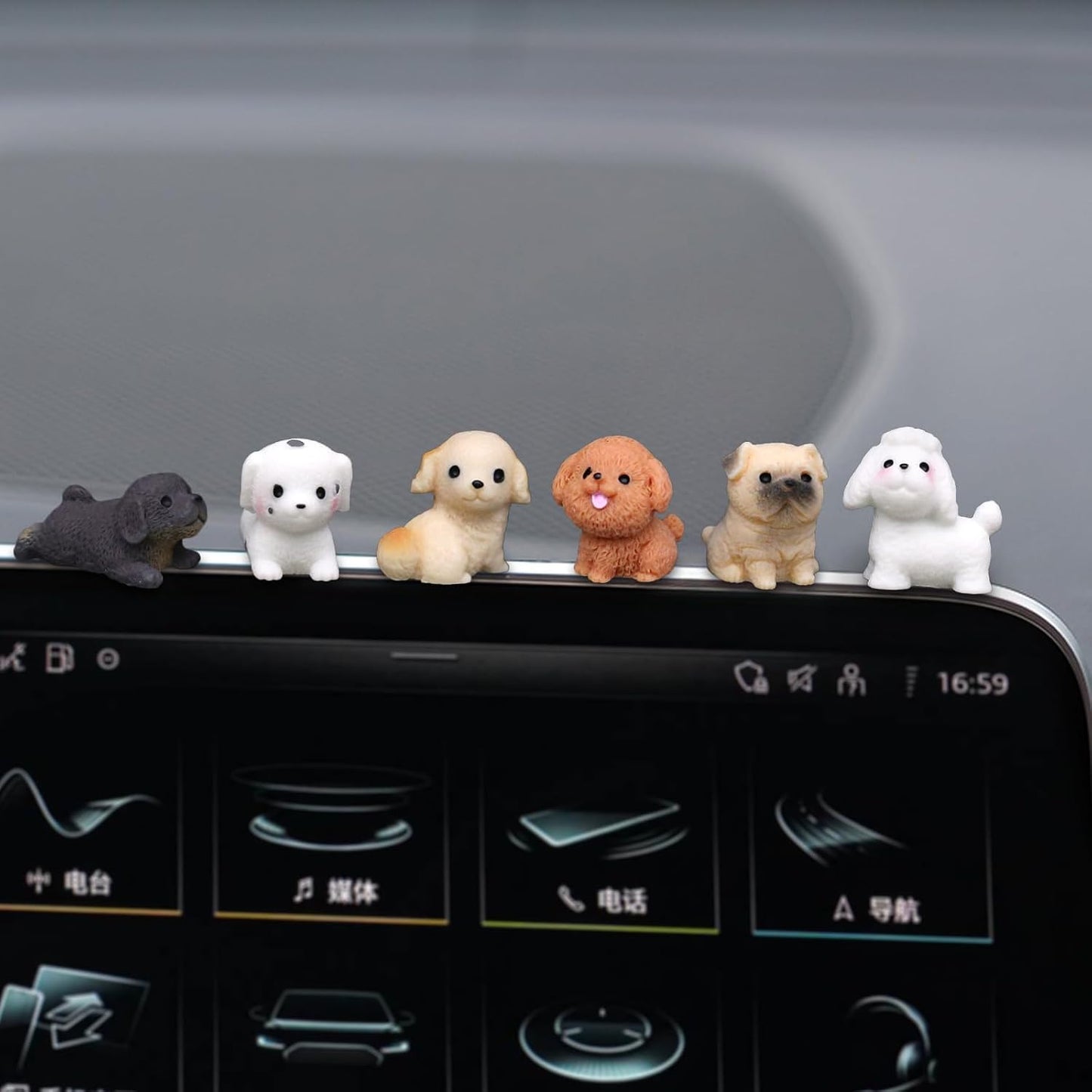 6 Pzas Mini Perros Resina Decoración Coche Espejo Retrovisor