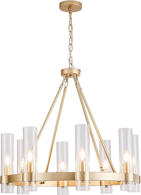 Lámpara colgante industrial moderna dorada 8 luces vidrio