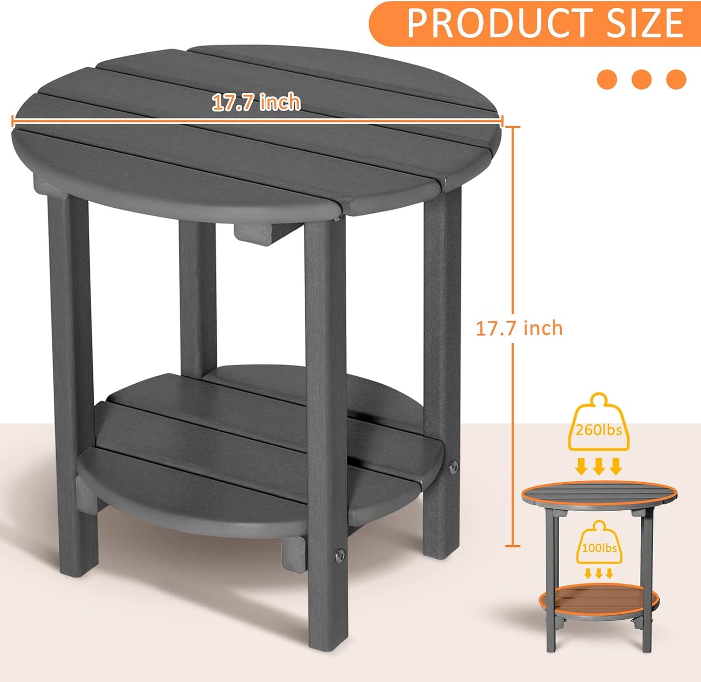 Mesa auxiliar redonda Adirondack 17.7" plástico 2 niveles
