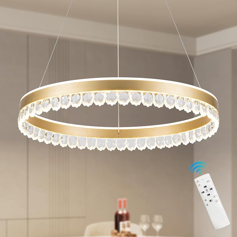 Candelabro Led Cristal Dorado 23.6pulg Regulable