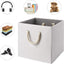 Contenedor plegable tela bambú beige 13x13" asa algodón