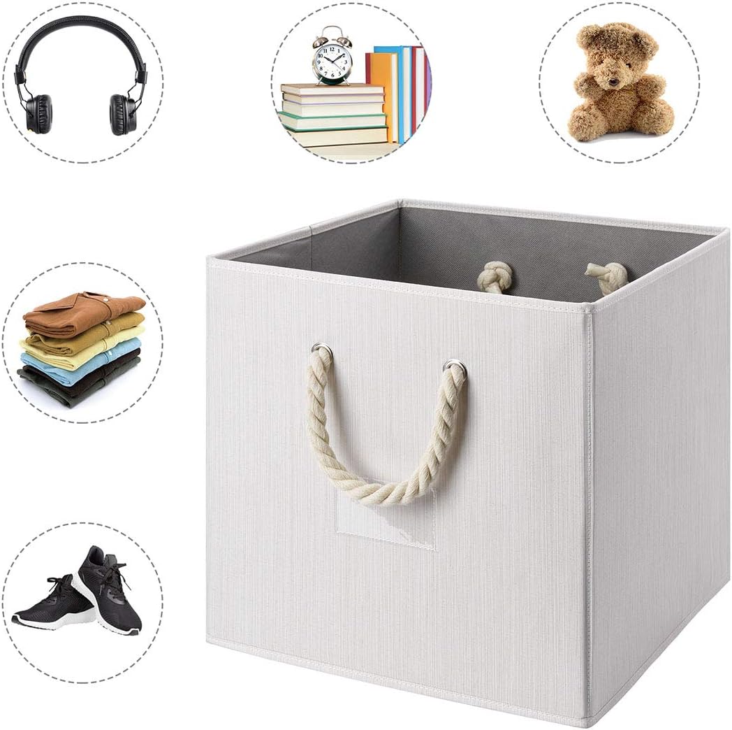 Contenedor plegable tela bambú beige 13x13" asa algodón