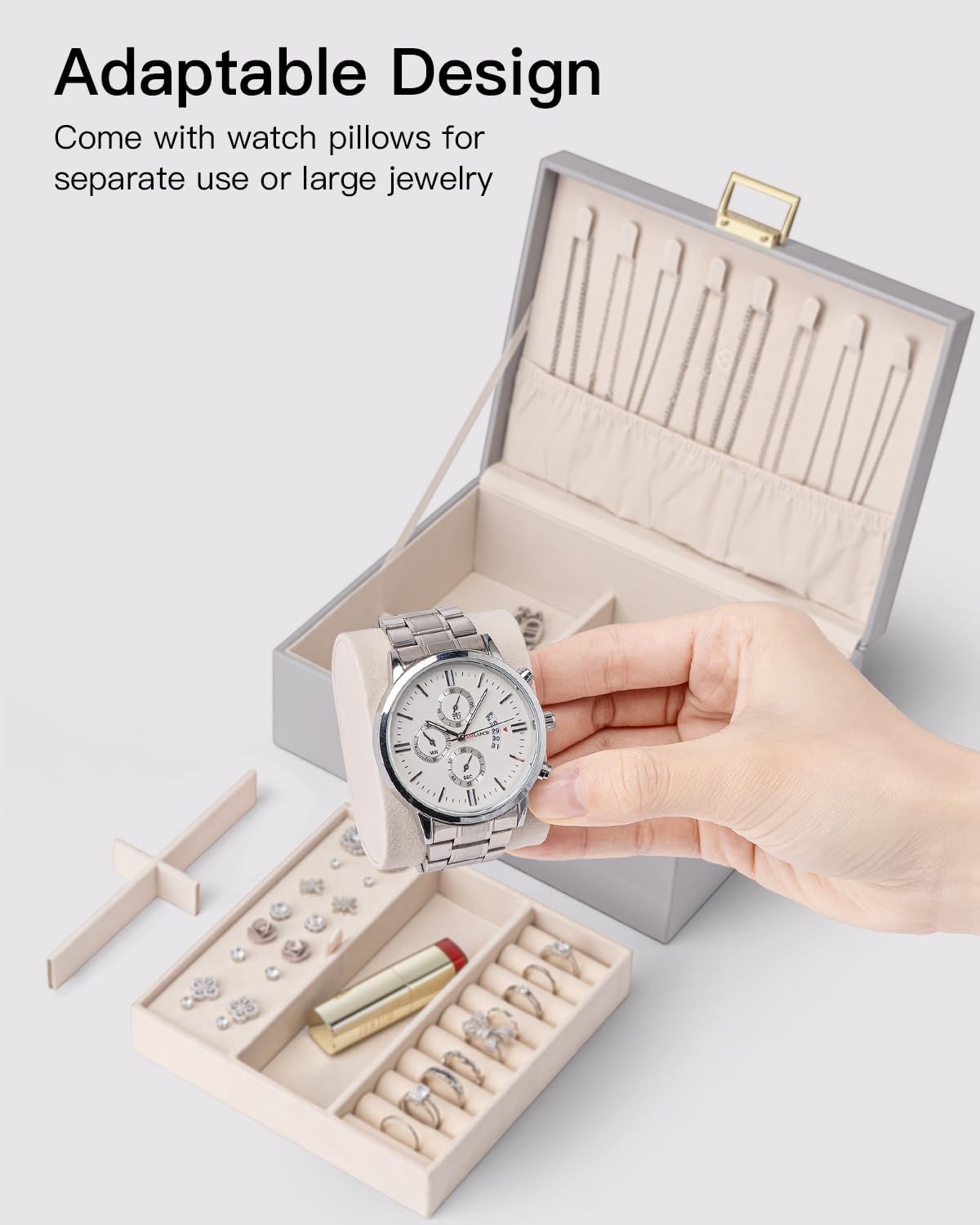 Joyero grande con bandeja extraíble para joyas y relojes mujer