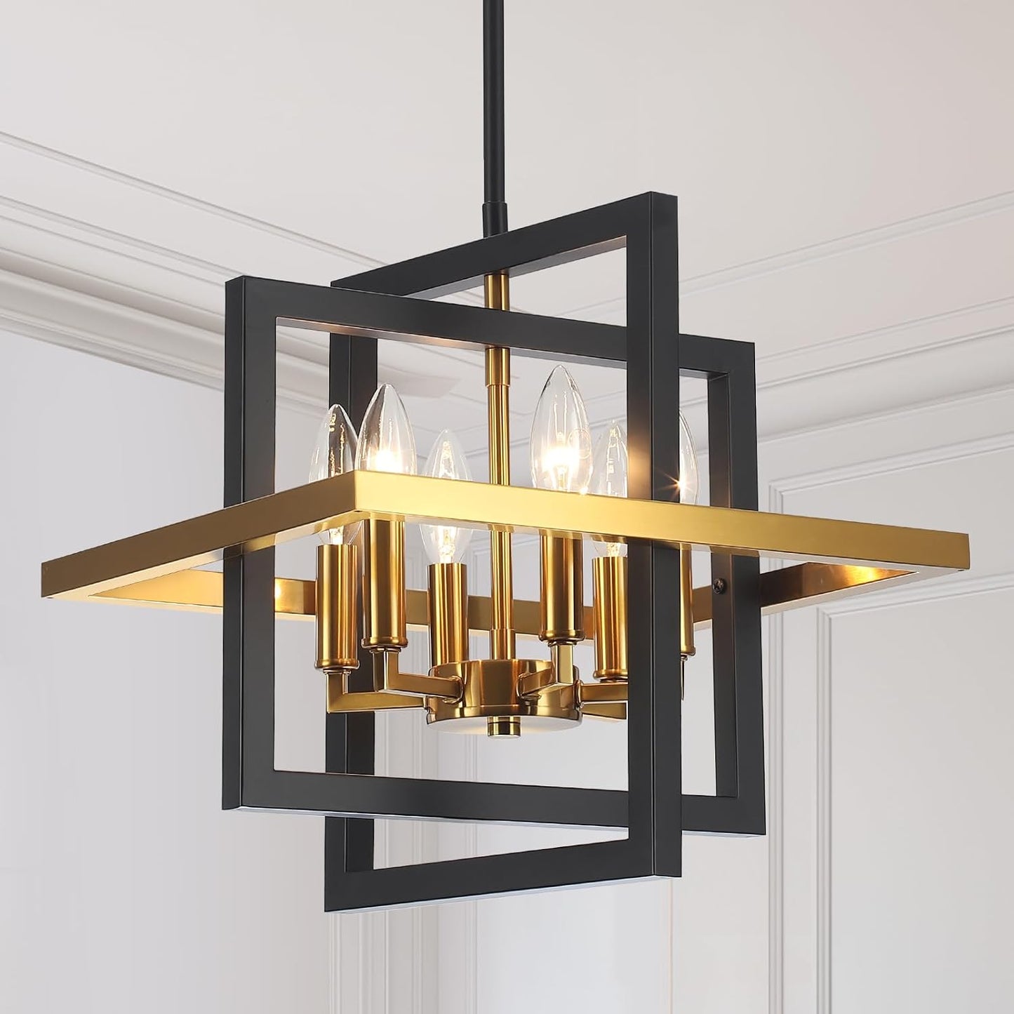 Candelabro 6 luces geométricas negro y dorado industrial