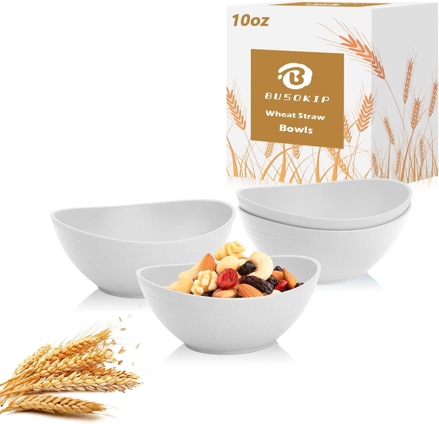 Tazones paja trigo 10oz 5pulg set 4 blancos irrompibles