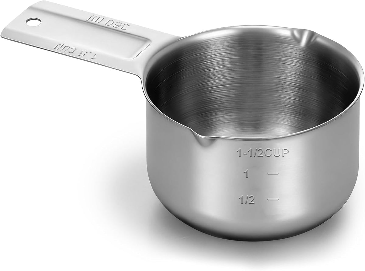 Taza medidora acero inox 1.5 tazas 12oz para cocinar y café