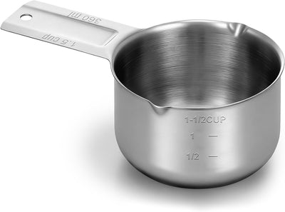 Taza medidora acero inox 1.5 tazas 12oz para cocinar y café
