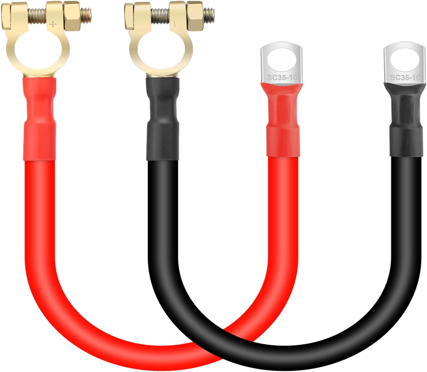 2 Pzas Cables Batería 2AWG 12" Conectores 3/8" Solares