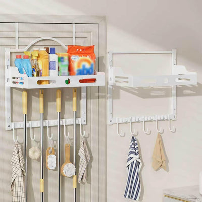 Soporte pared 2en1 para escoba trapeador con ganchos