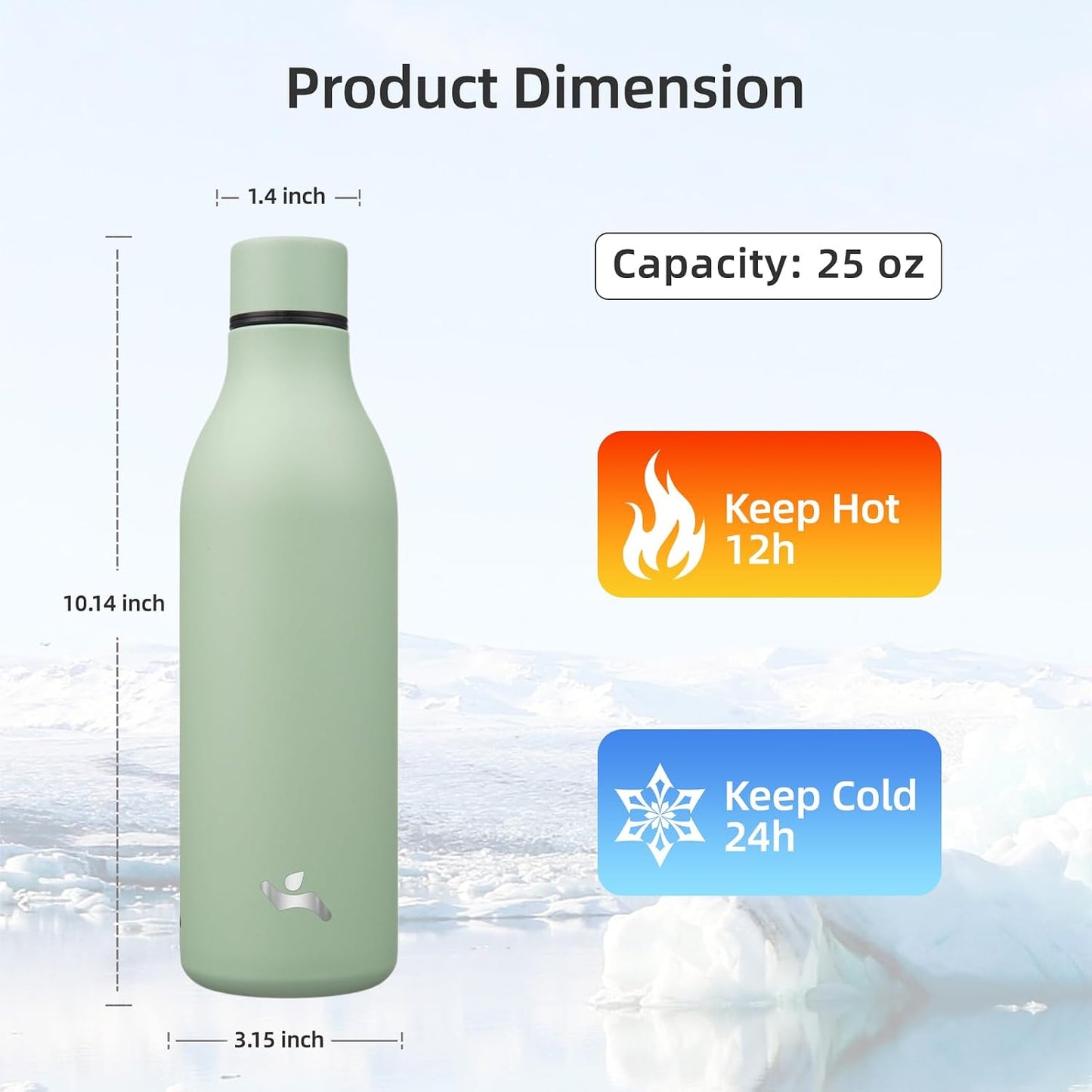 Botella agua aislada acero inox 25oz correa verde